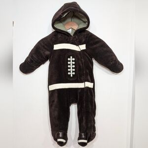 Small Wonders 12-18 Month Brown White Plush Baby Football Footie Onesie Full Zip